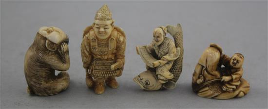 Four Japanese ivory netsuke, 19th / early 20th century, 3.8cm - 5.5cm
